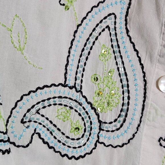 VTG Bleu Bayou Embroidered Boho Button-Up Shirt Paisley & Floral Med Cottage Cor - Picture 6 of 14